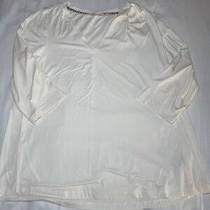 Soft Surroundings Shirt Womens Medium Cream 3/4 Long Sleeve Tunic Top V Neck
